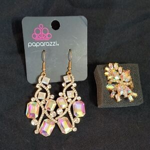 Paparazzi Gold Earrings with Iridescent Stones